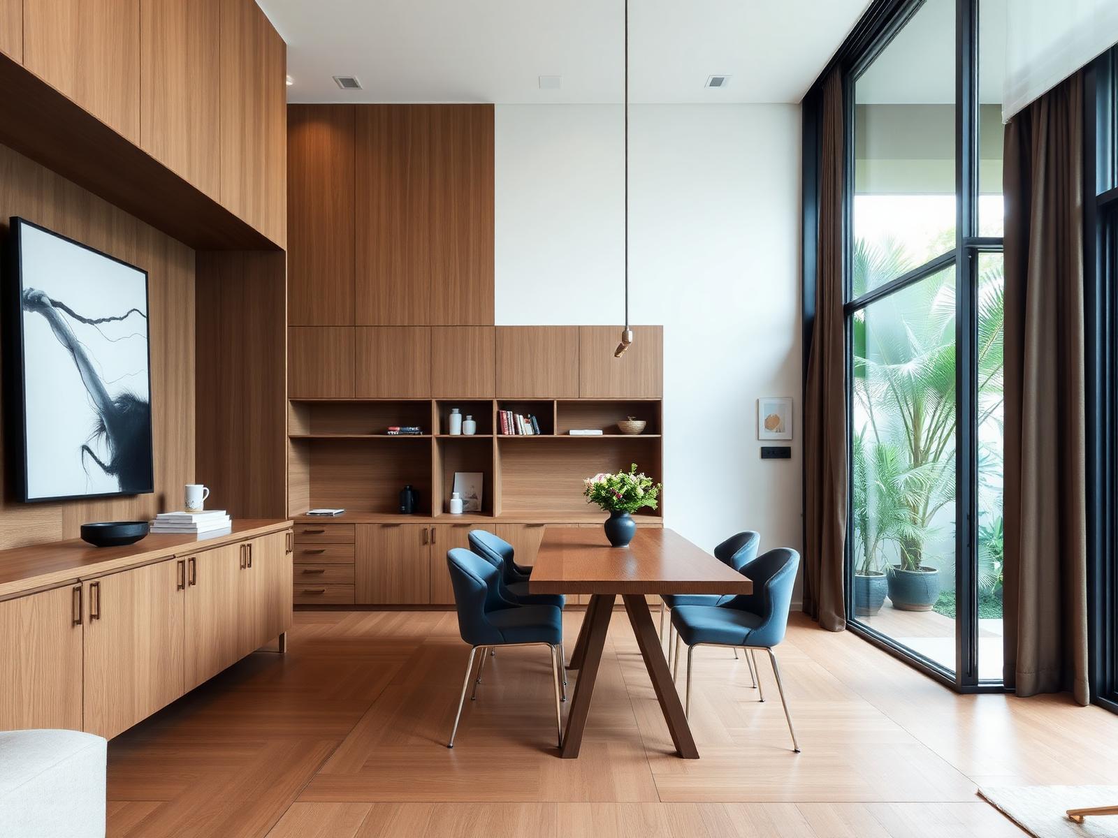 Living and dining area with custom carpentry in a Katong condo