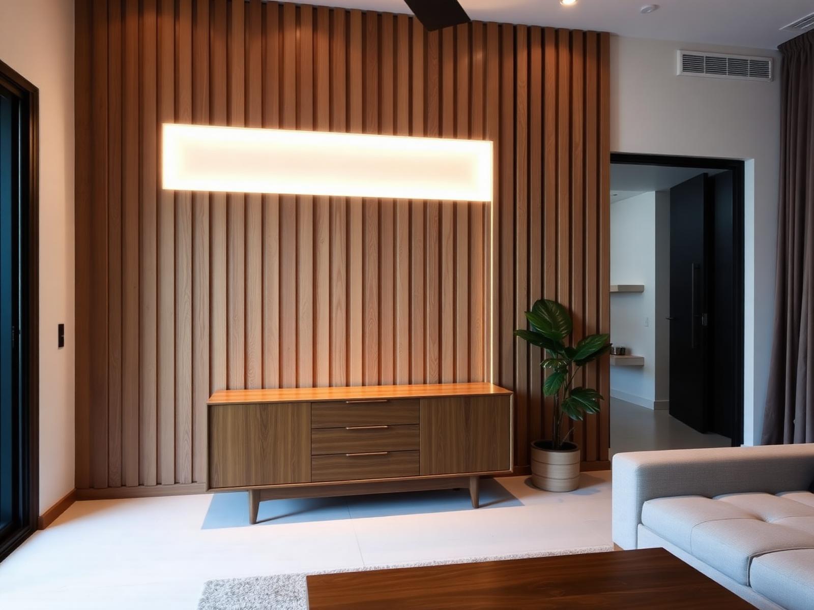 Slatted timber feature wall